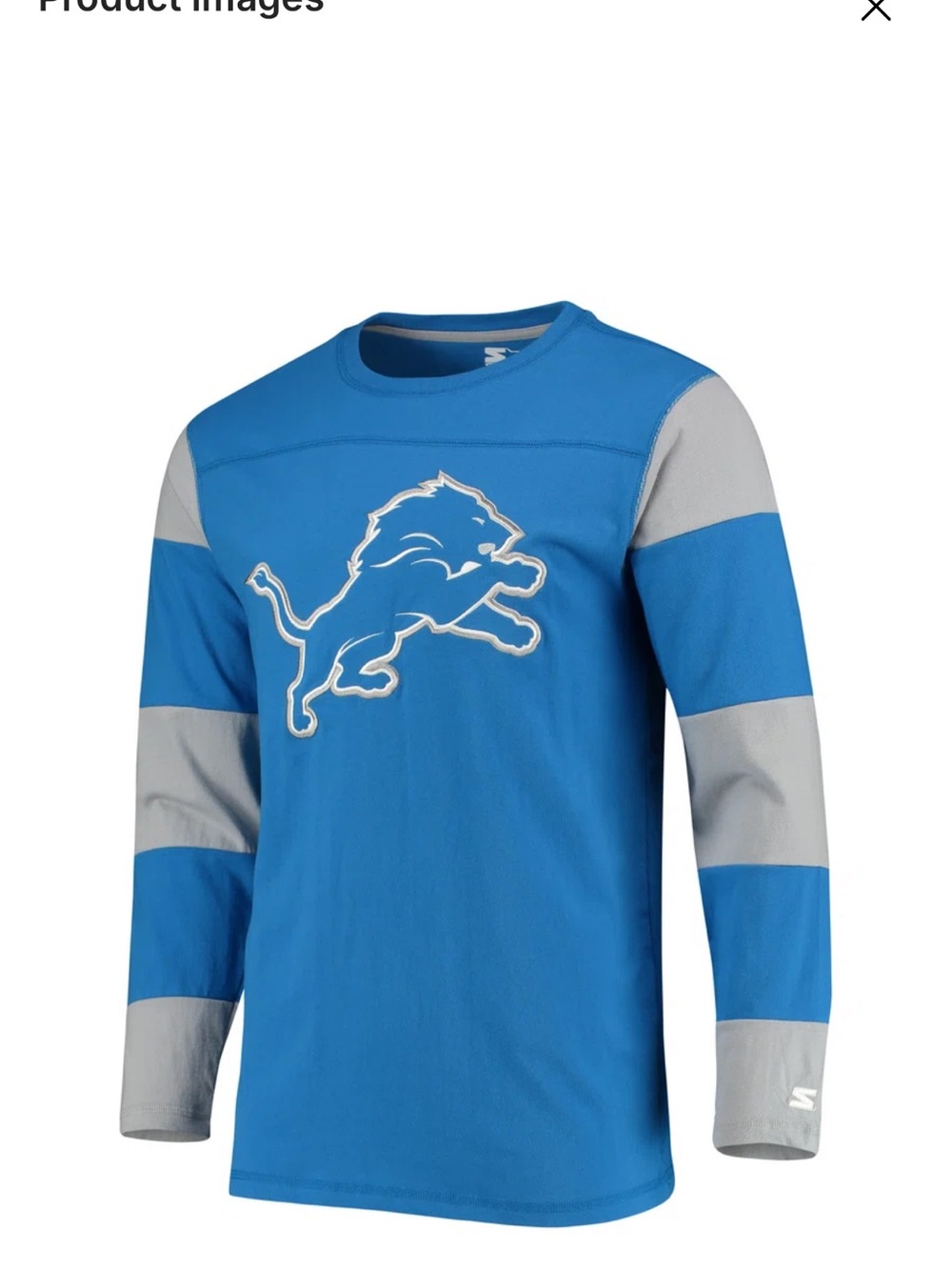 STARTER Detroit Lions Long-Sleeve Crew - Blue/Gray wide stripe size medium